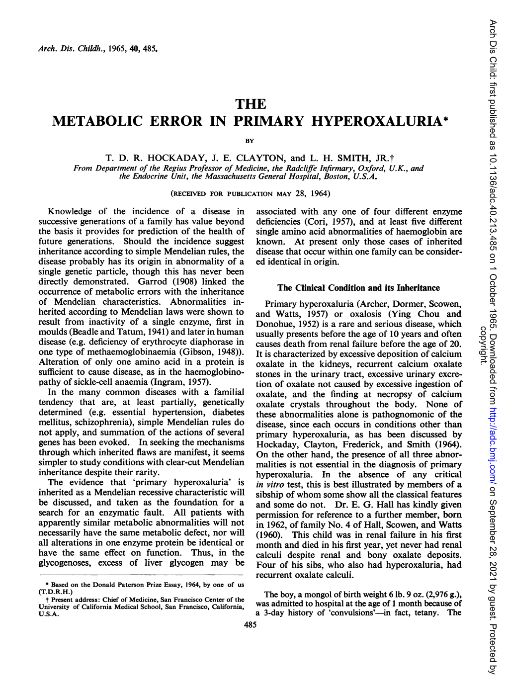 The Metabolic Error in Primary Hyperoxaluria* by T