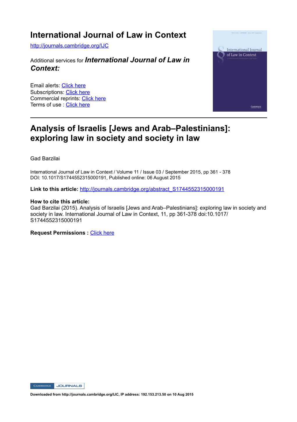 International Journal of Law in Context Analysis of Israelis [Jews and Arab