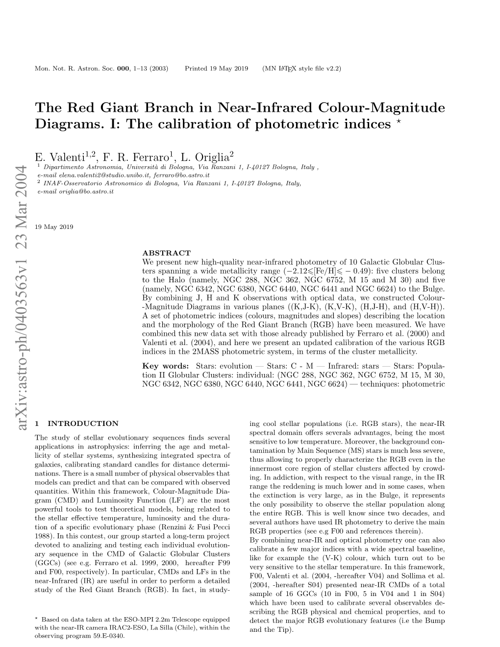 The Red Giant Branch in the Near-Infrared Colour-Magnitude