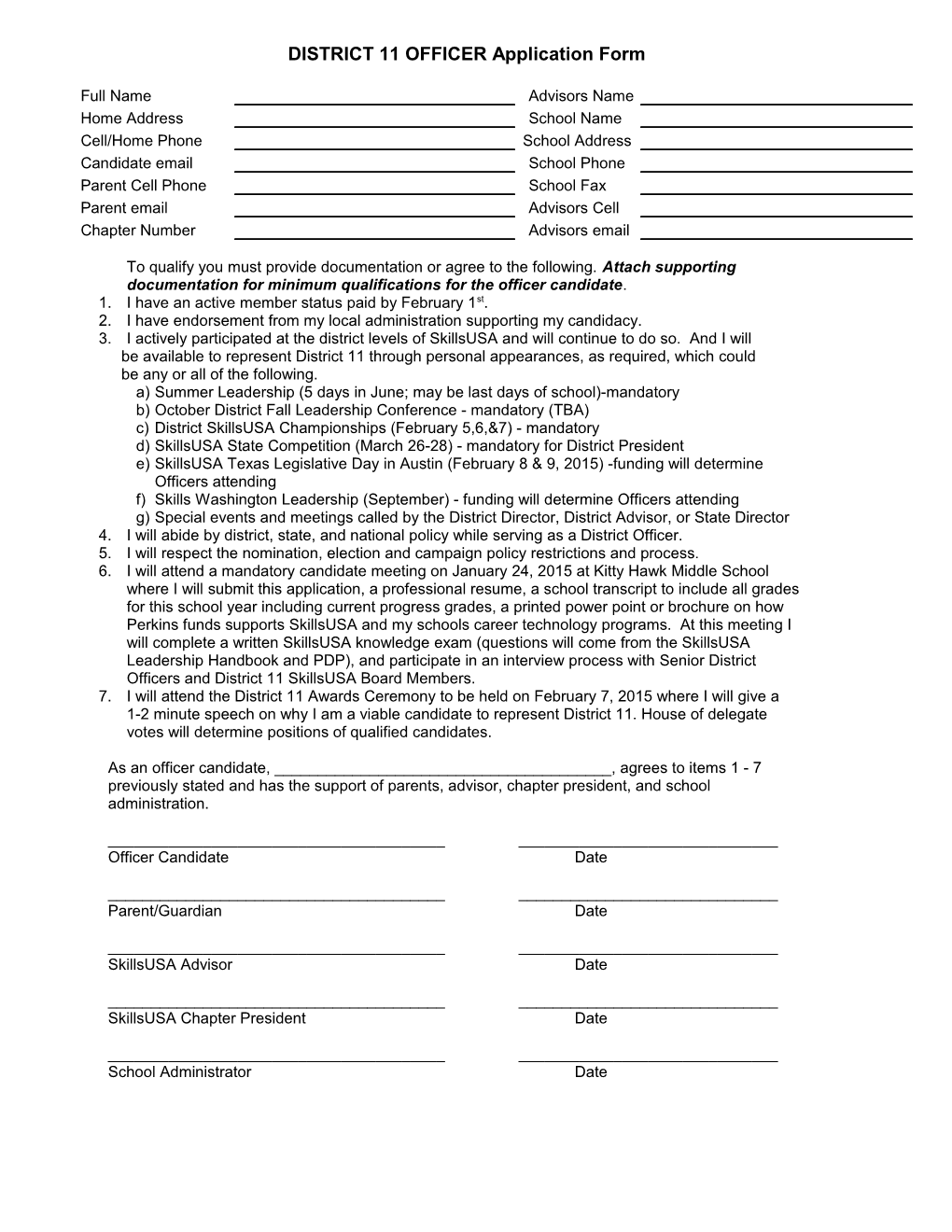 DISTRICT 11 OFFICER Application Form