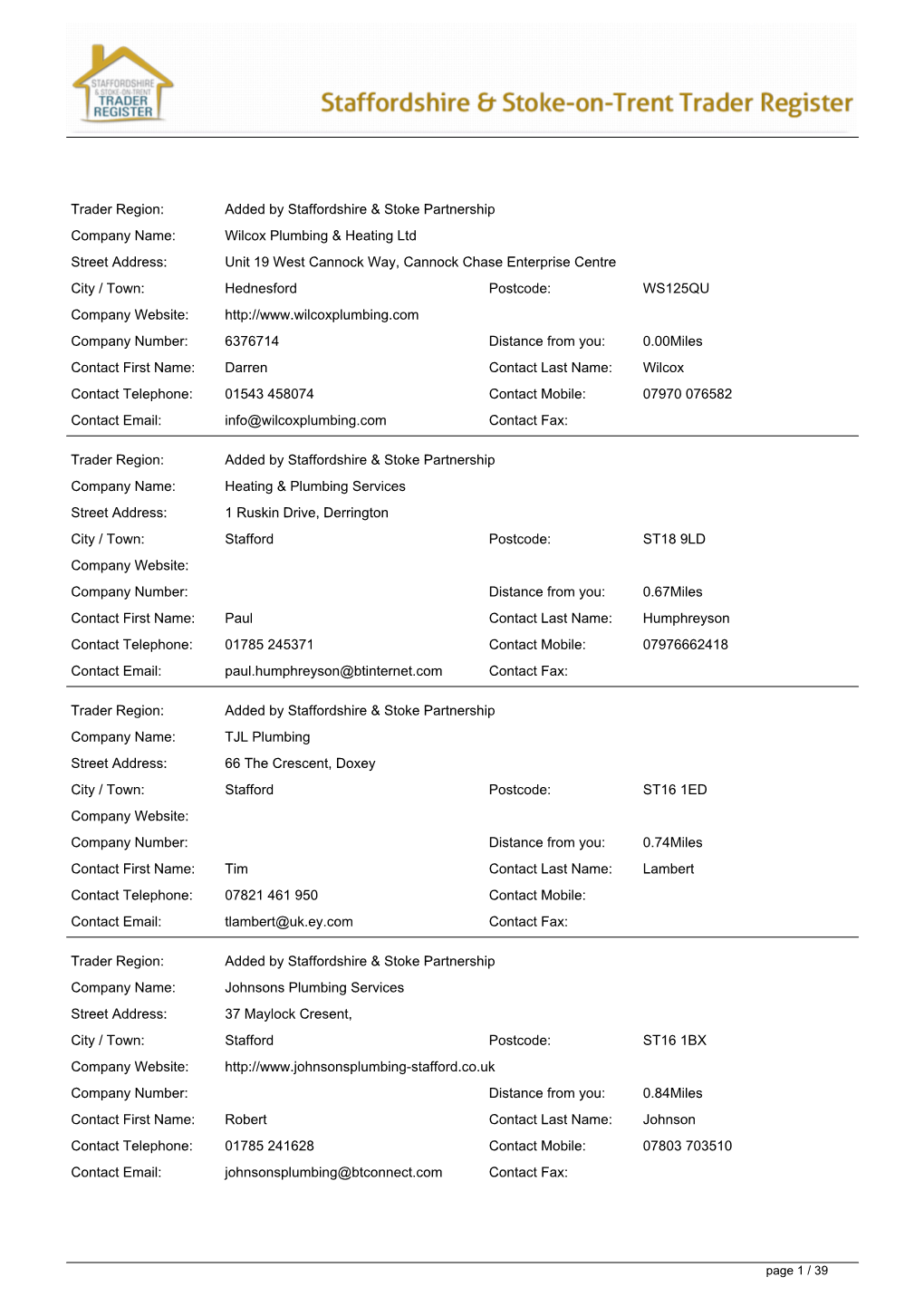 Trader Register Report