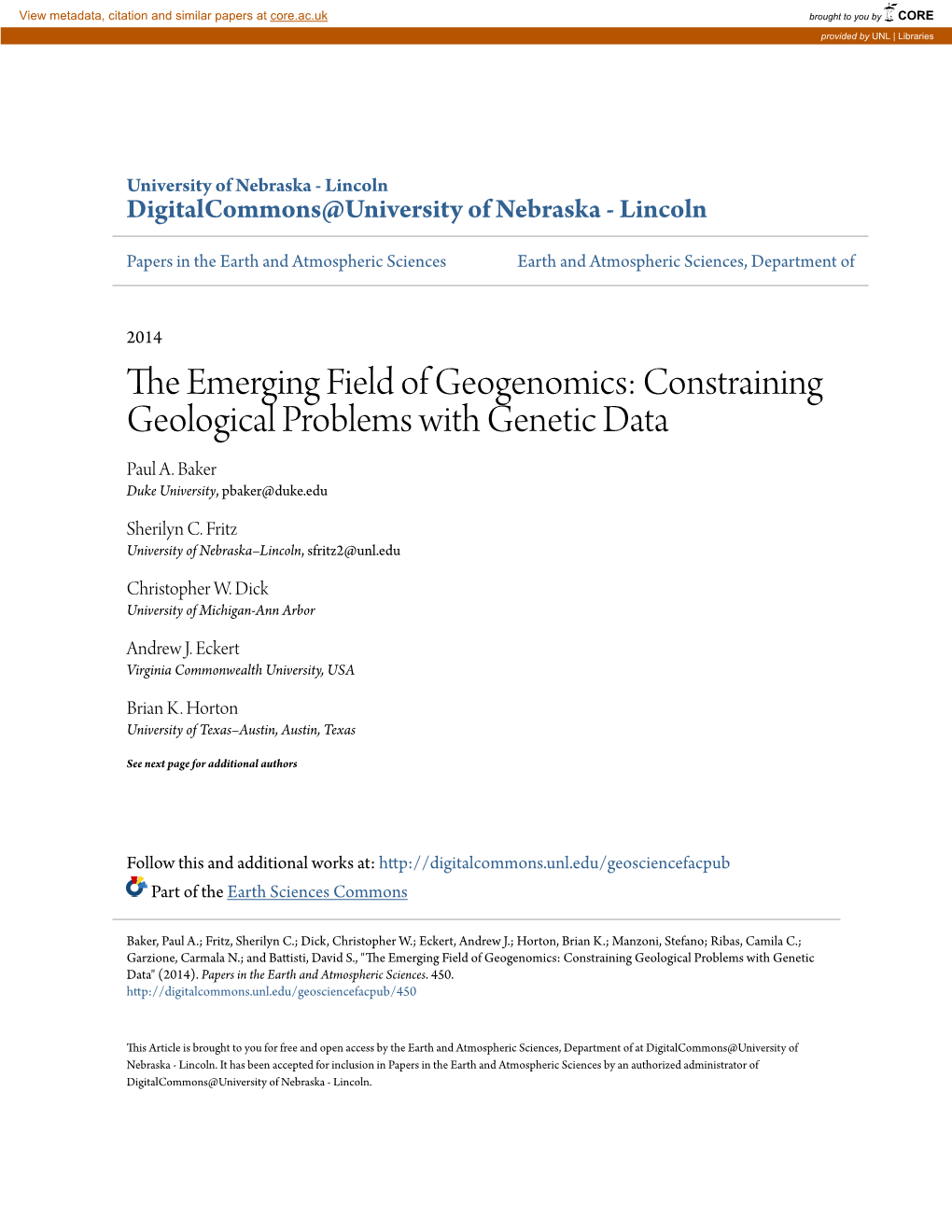 The Emerging Field of Geogenomics: Constraining Geological Problems with Genetic Data