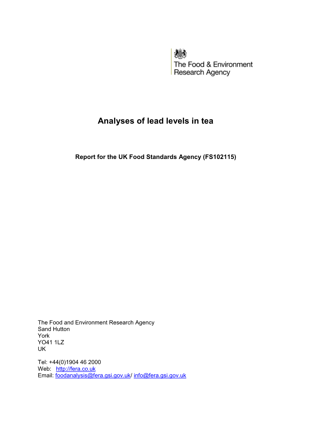 Analyses of Lead Levels in Tea