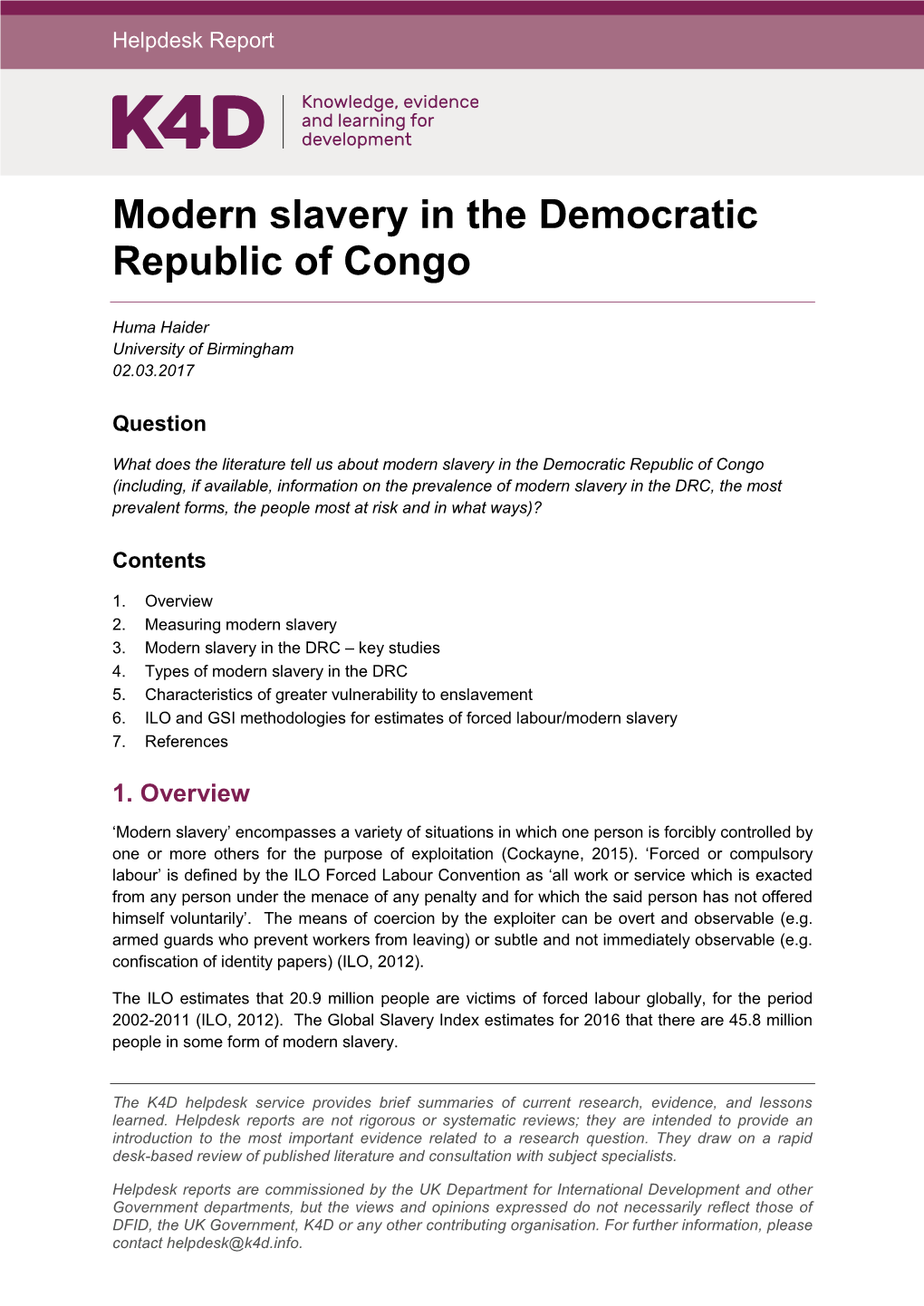 Modern Slavery in the Democratic Republic of Congo
