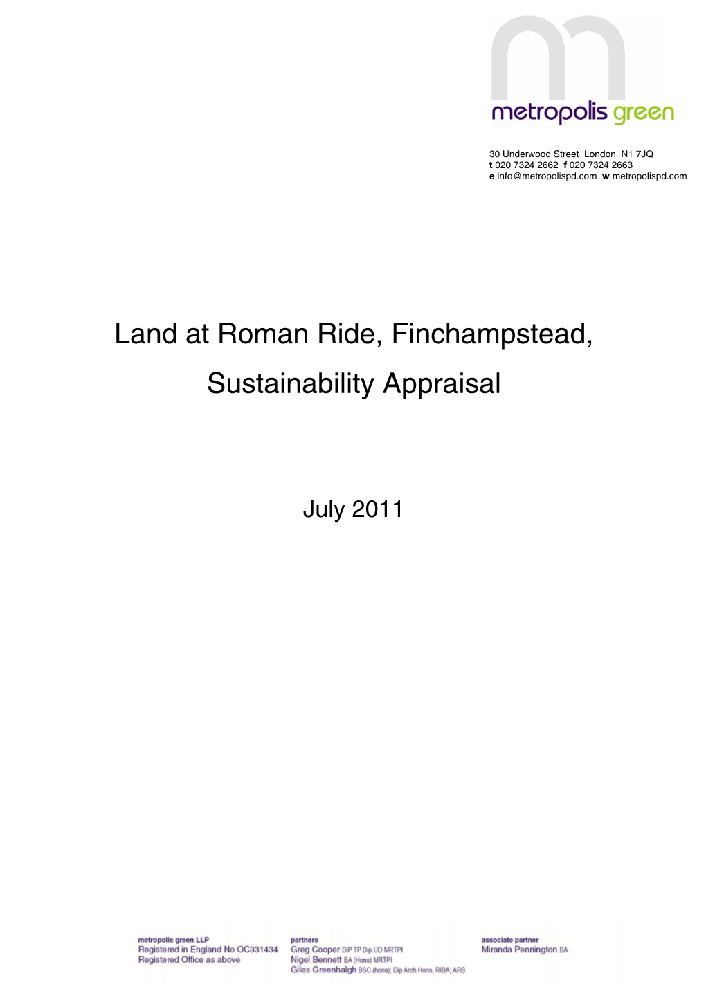 Land at Roman Ride, Finchampstead, Sustainability Appraisal