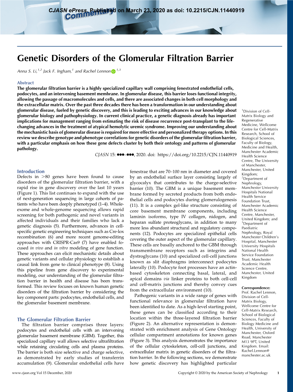 Genetic Disorders of the Glomerular Filtration Barrier