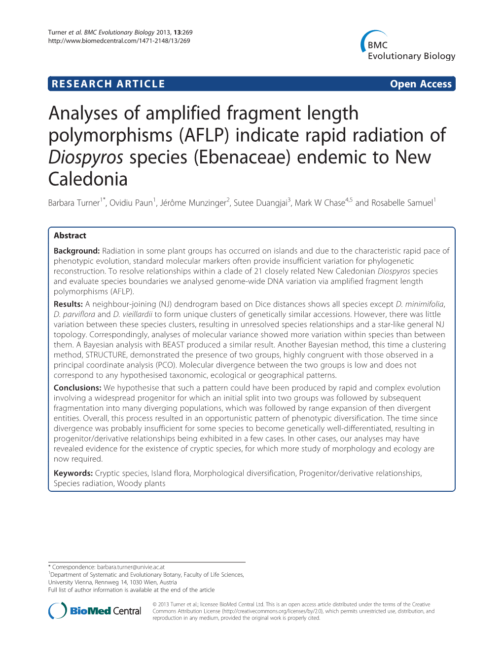 AFLP) Indicate Rapid Radiation of Diospyros Species (Ebenaceae