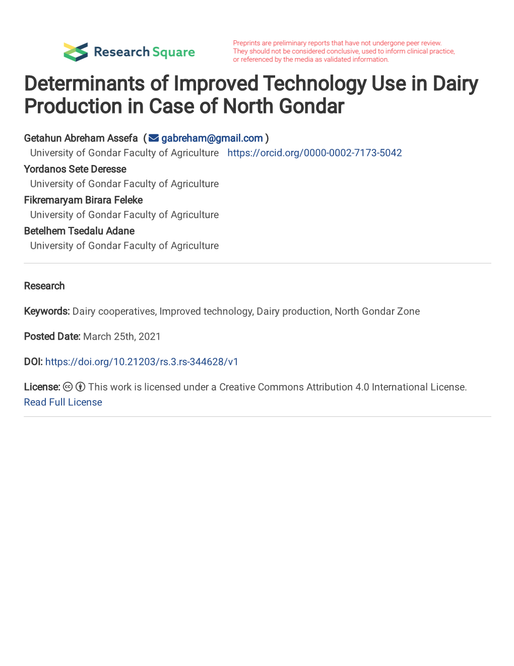 1 Determinants of Improved Technology Use in Dairy