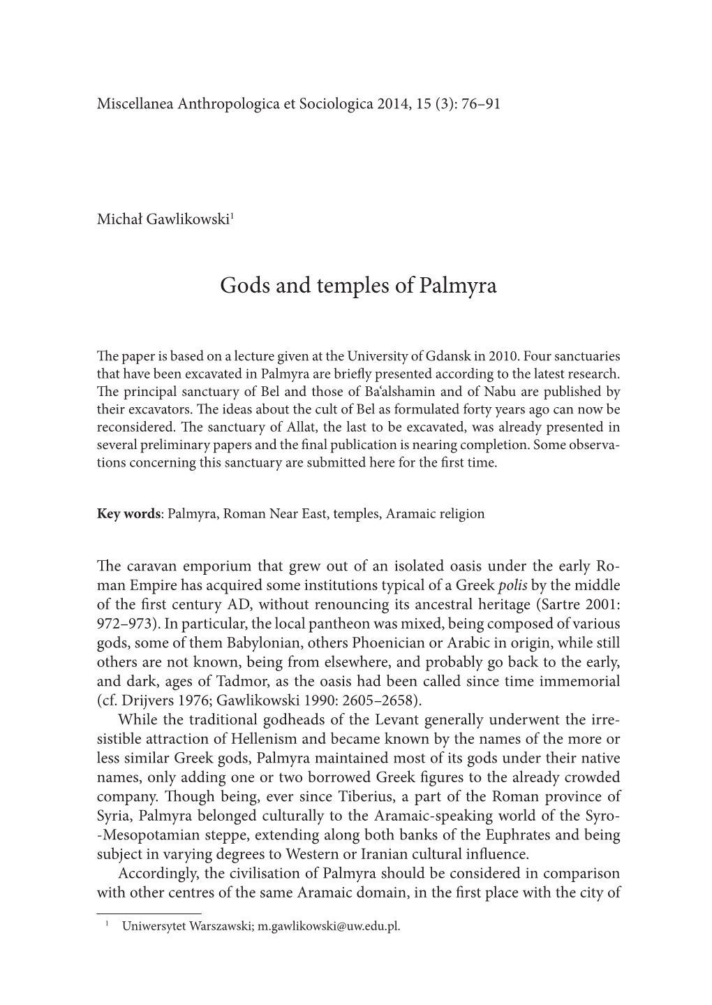 Gods and Temples of Palmyra