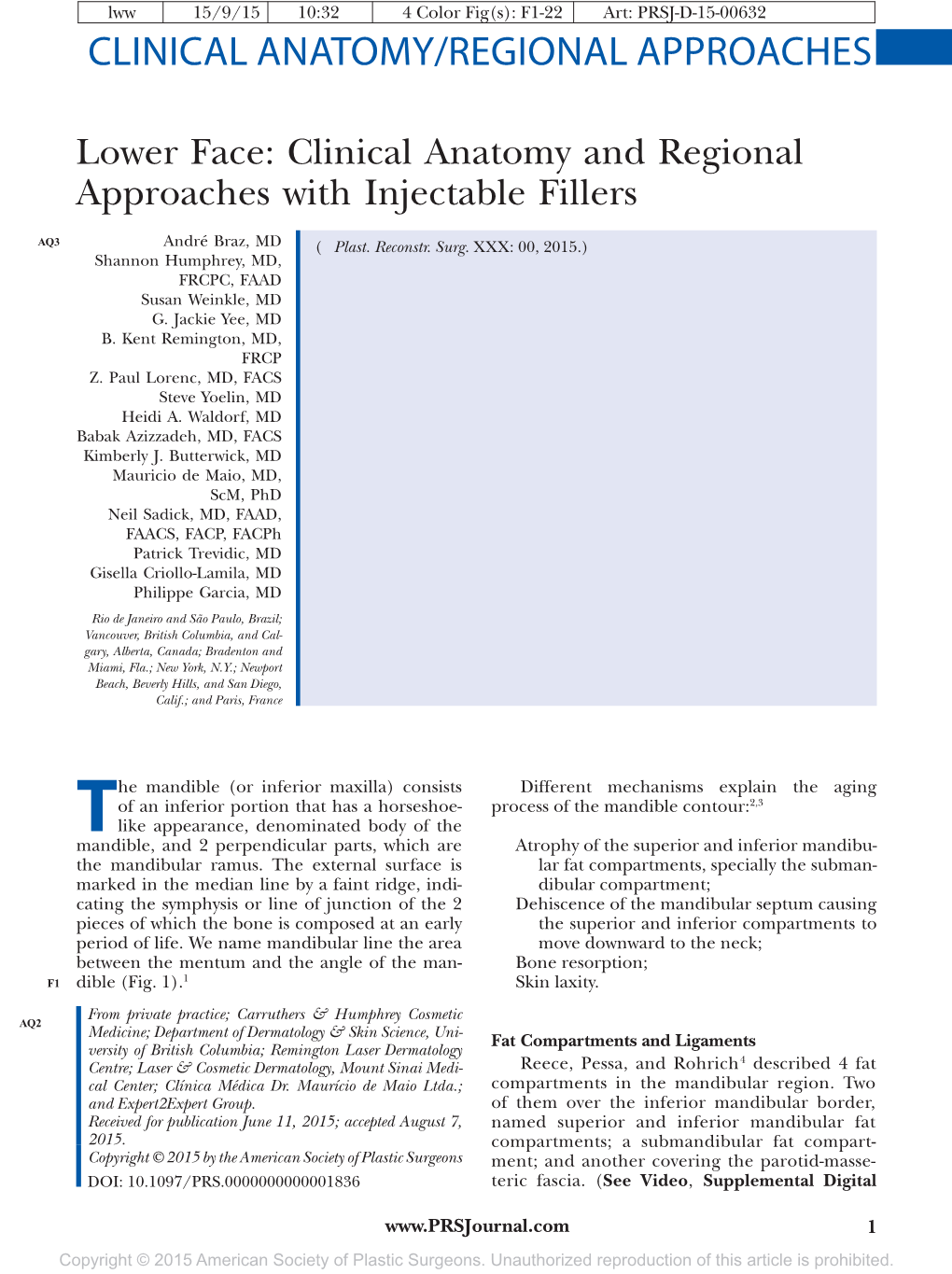 Clinical Anatomy and Regional Approaches with Injectable Fillers