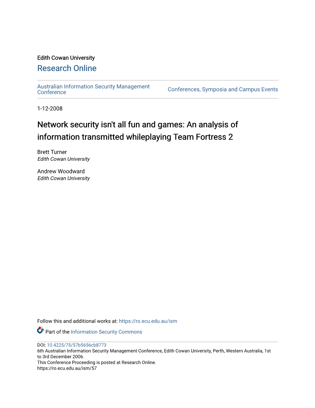 Network Security Isn't All Fun and Games: an Analysis of Information Transmitted Whileplaying Team Fortress 2