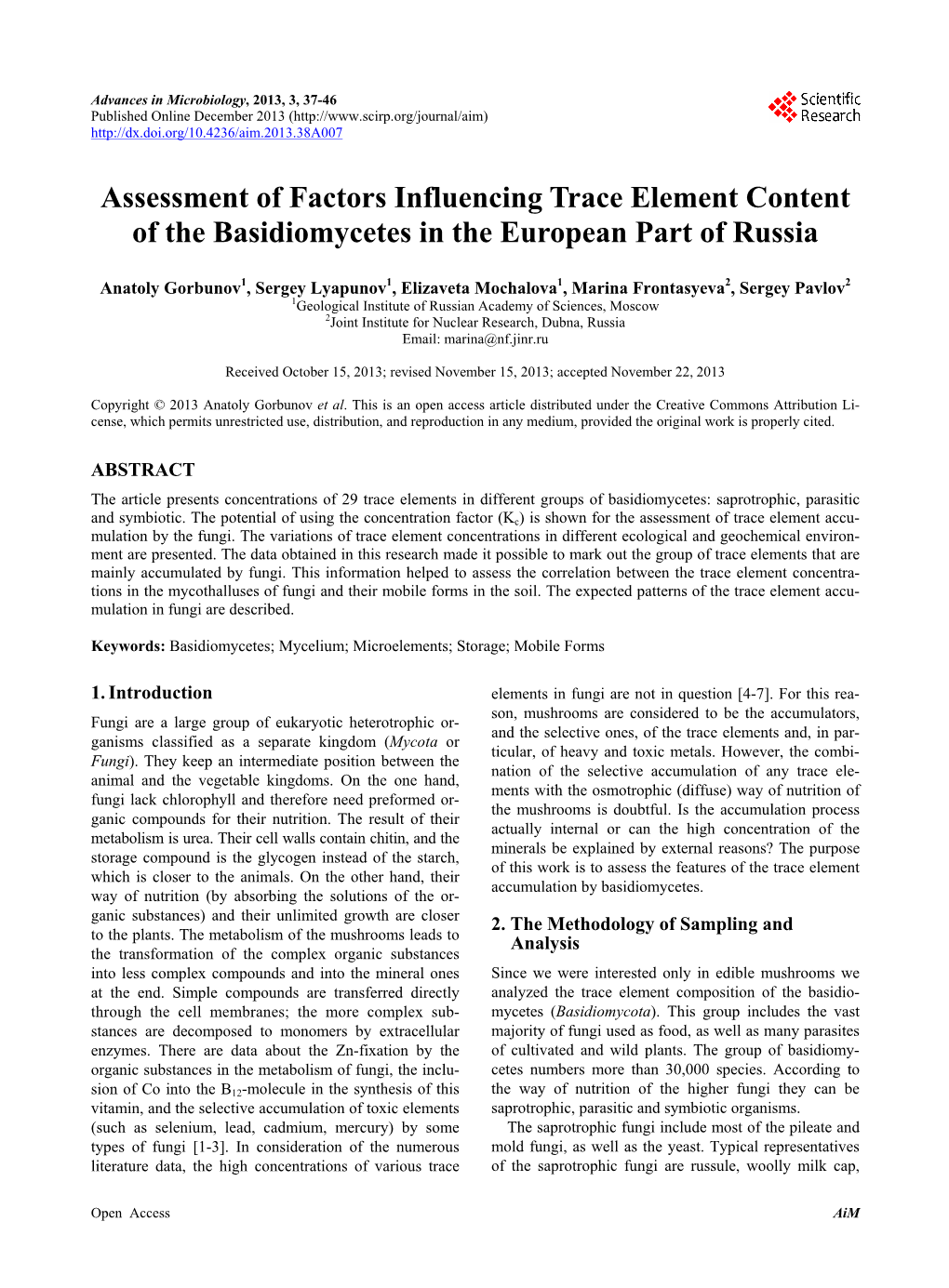 Assessment of Factors Influencing Trace Element Content of the Basidiomycetes in the European Part of Russia