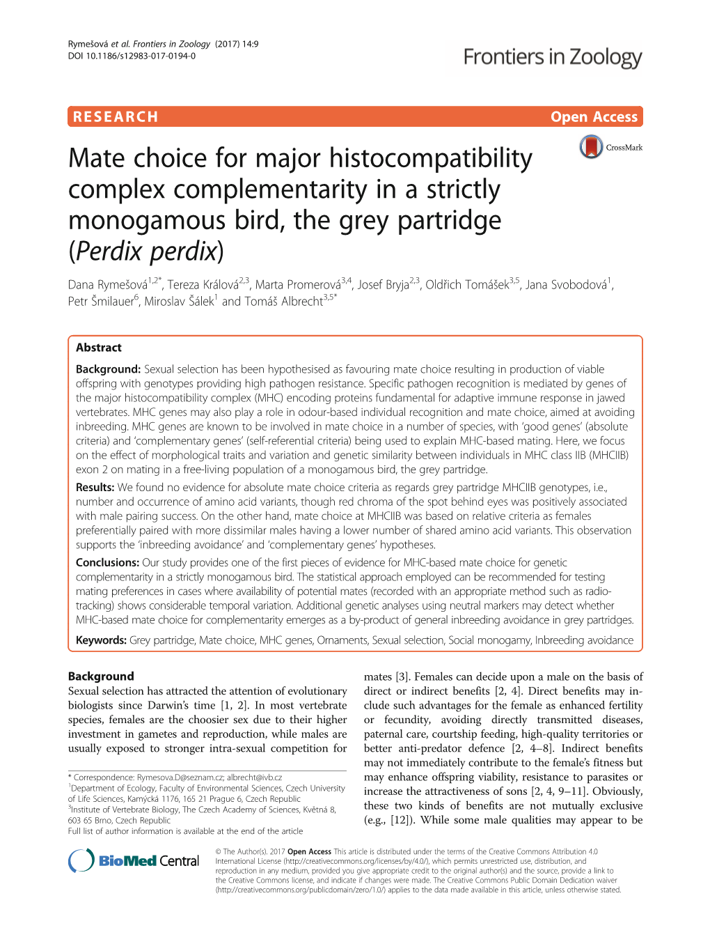 Mate Choice for Major Histocompatibility Complex Complementarity in a Strictly Monogamous Bird, the Grey Partridge