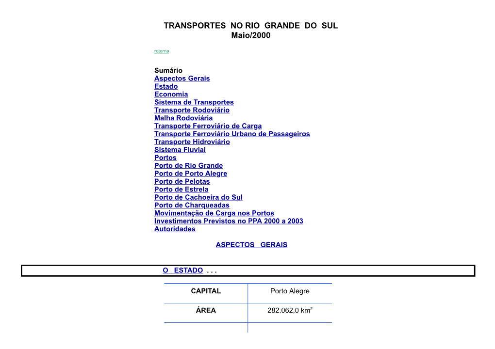 TRANSPORTES NO RIO GRANDE DO SUL Maio/2000 Retorna