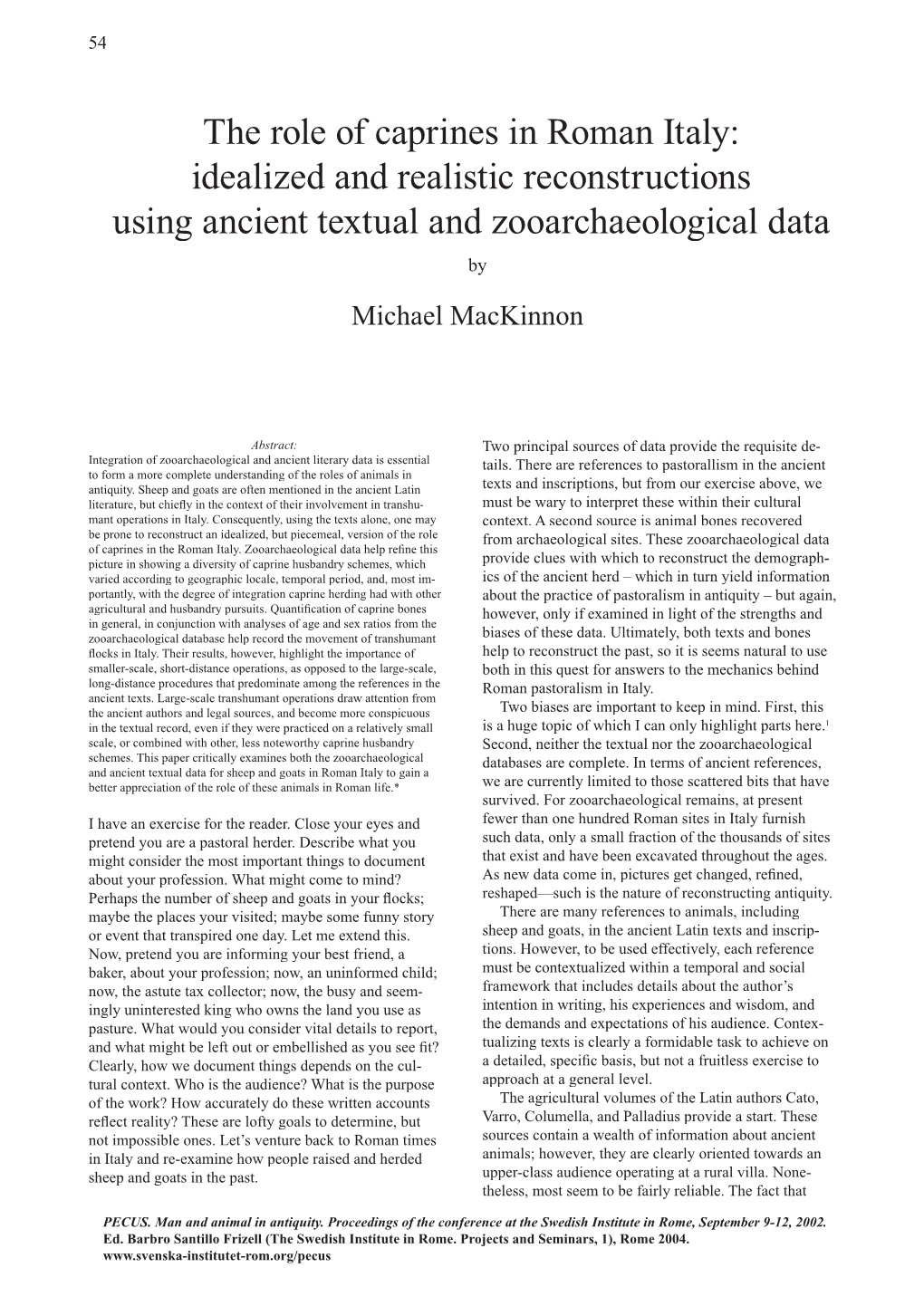 The Role of Caprines in Roman Italy: Idealized and Realistic Reconstructions Using Ancient Textual and Zooarchaeological Data By