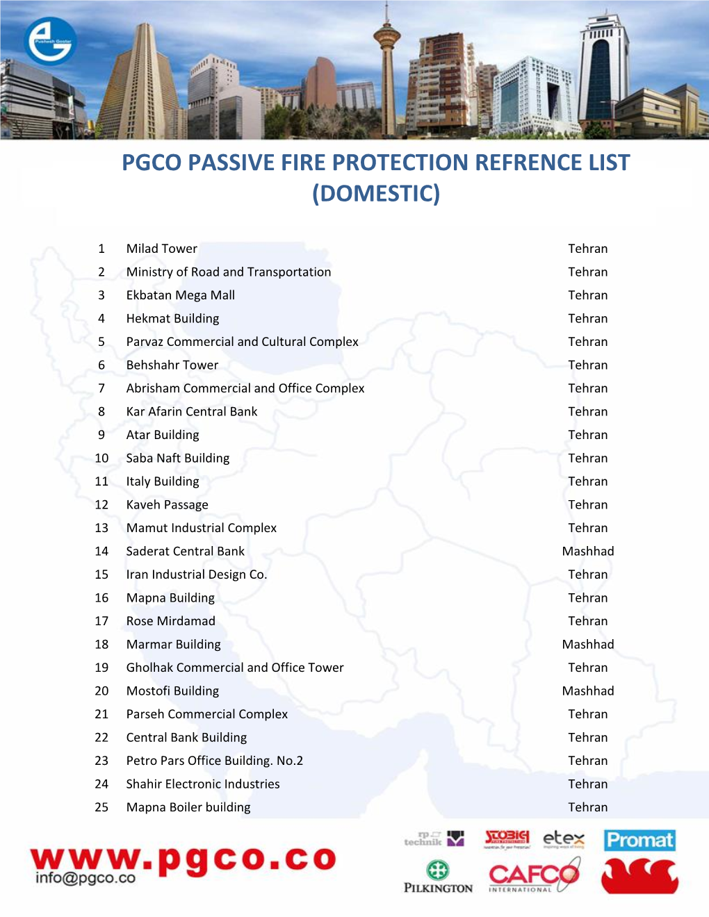 Pgco Passive Fire Protection Refrence List (Domestic)