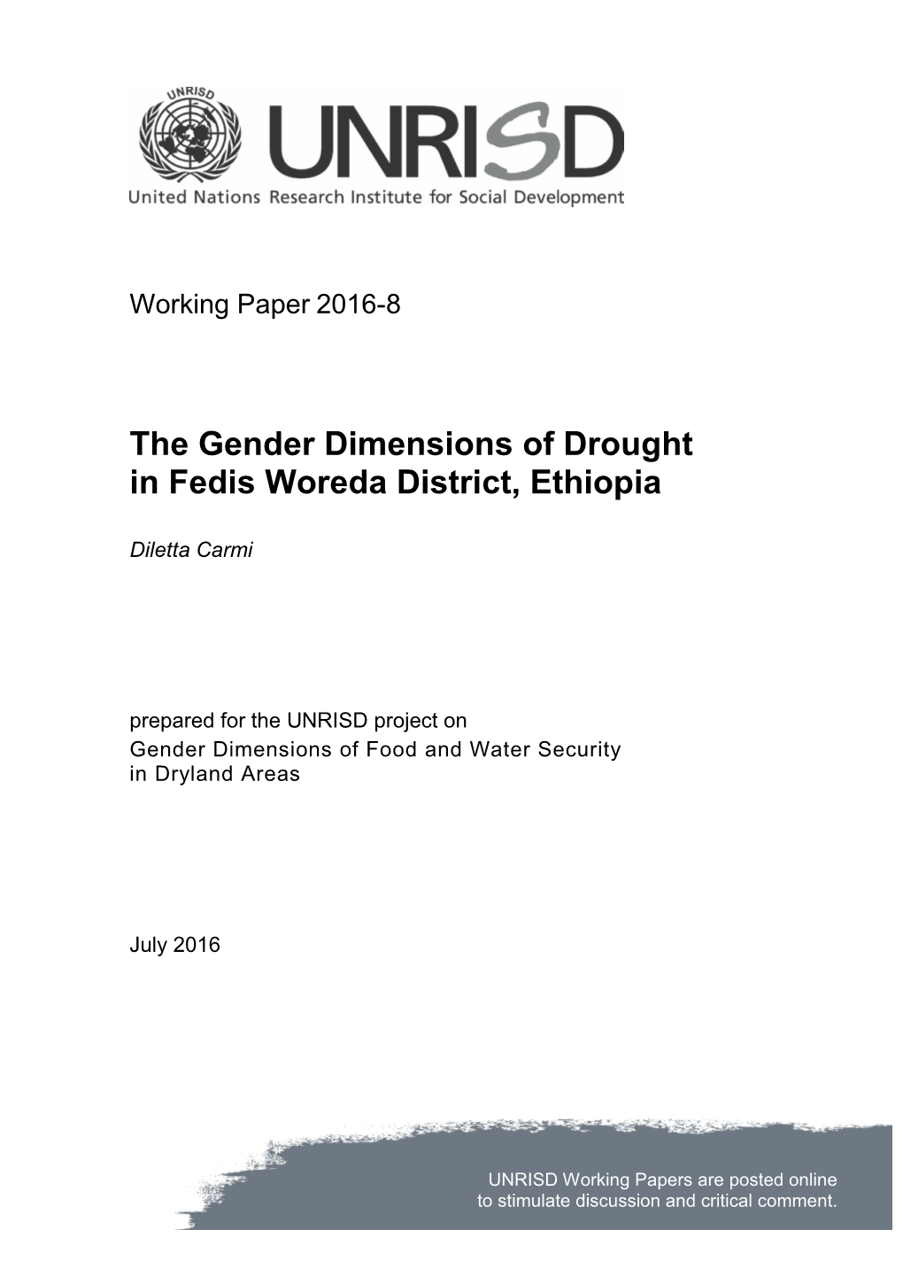 The Gender Dimensions of Drought in Fedis Woreda District, Ethiopia