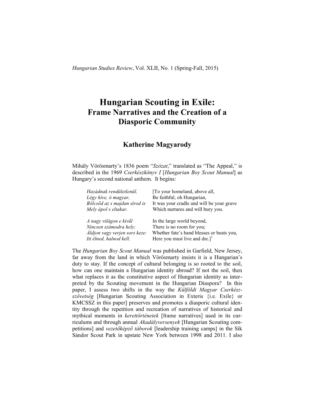 Hungarian Scouting in Exile: Frame Narratives and the Creation of a Diasporic Community