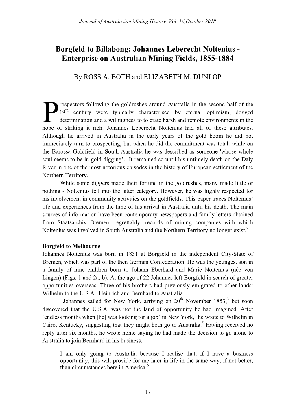 Borgfeld to Billabong: Johannes Leberecht Noltenius - Enterprise on Australian Mining Fields, 1855-1884