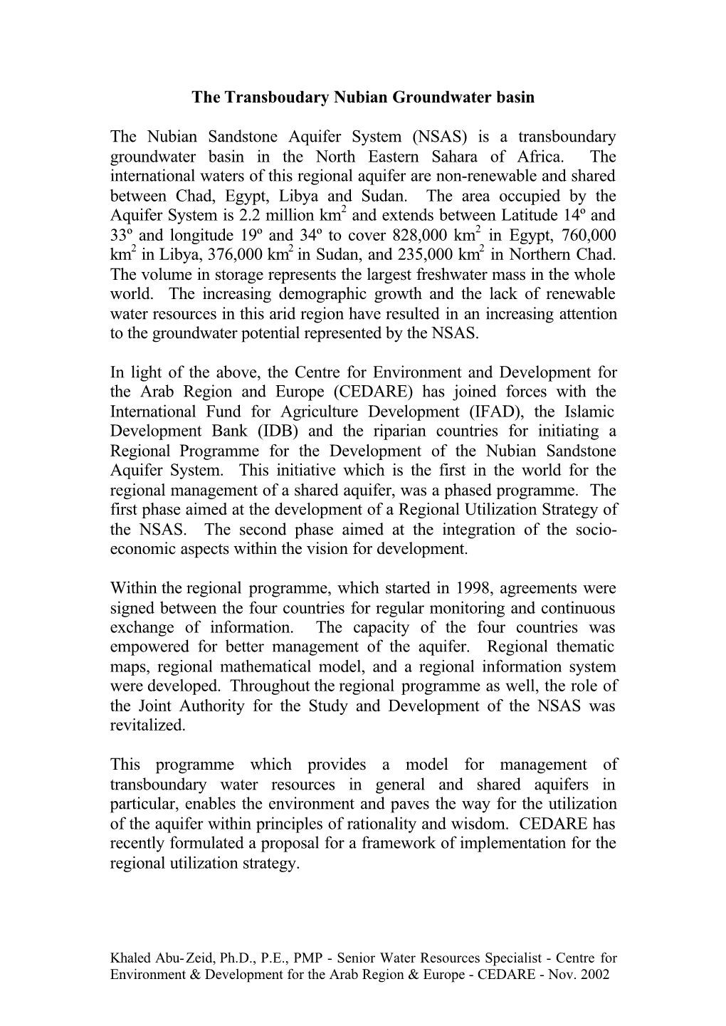The Transboudary Nubian Groundwater Basin