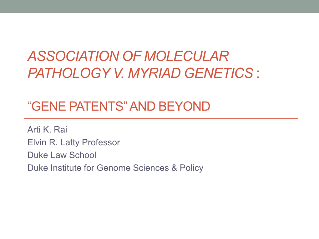 Association of Molecular Pathology V. Myriad Genetics
