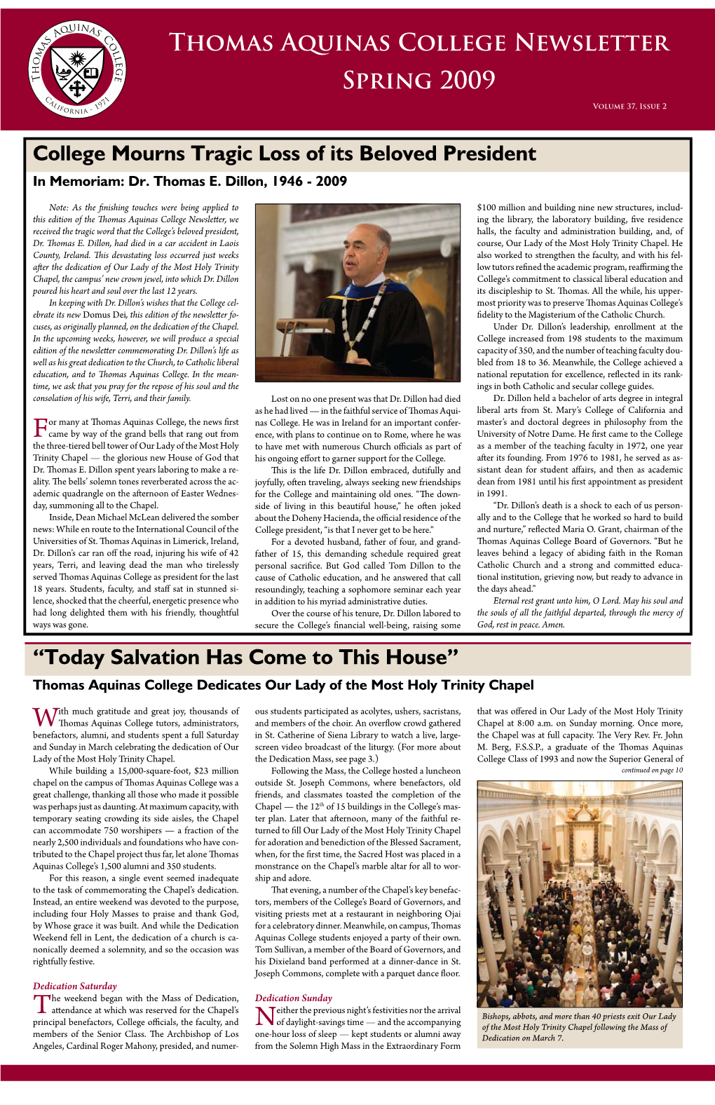 Thomas Aquinas College Newsletter Spring 2009