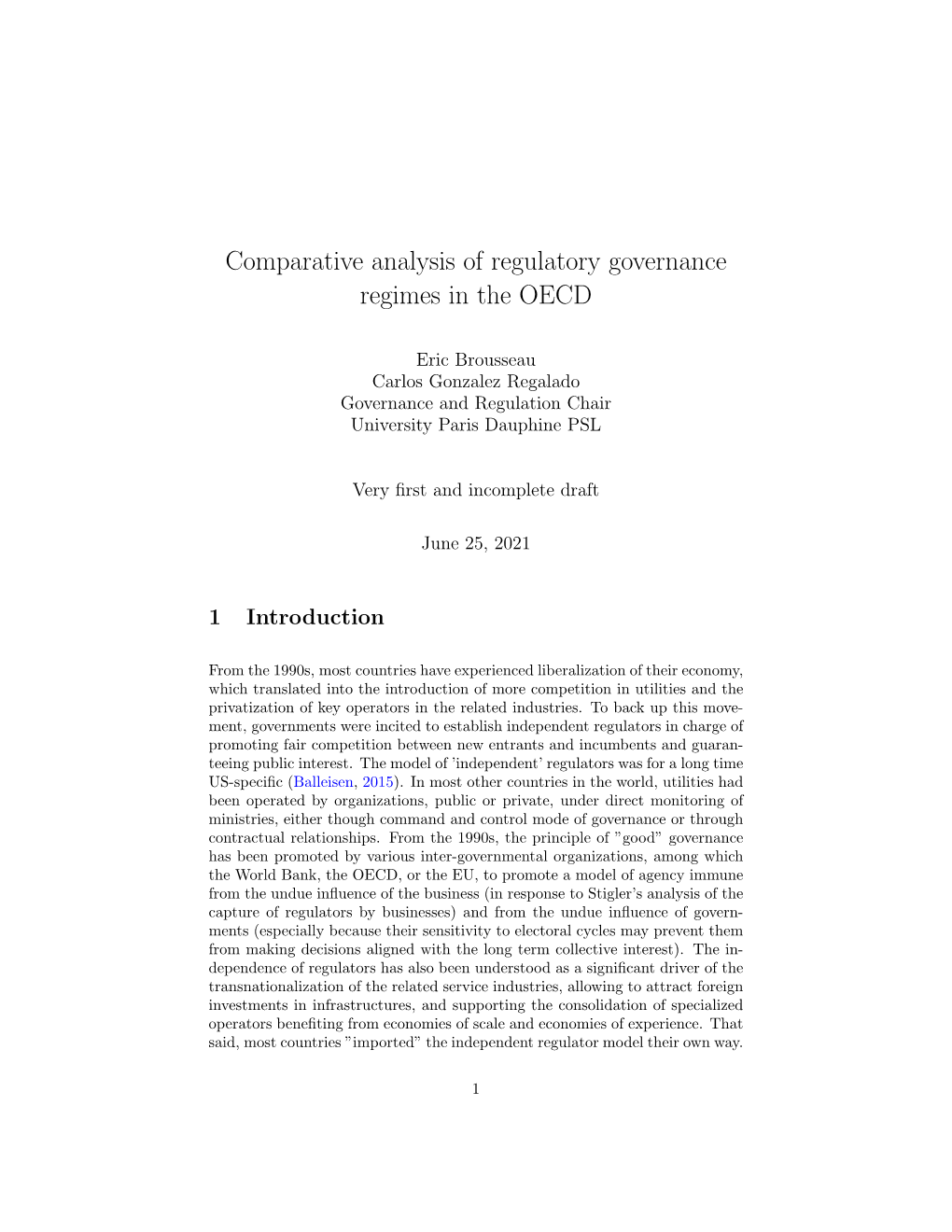 Comparative Analysis of Regulatory Governance Regimes in the OECD