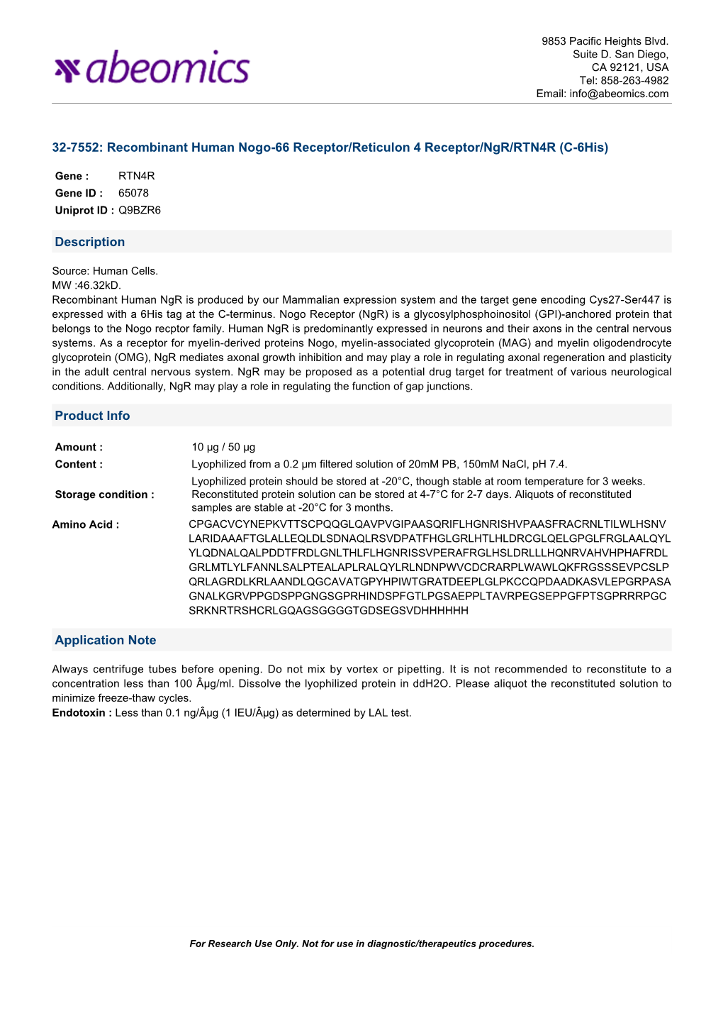 Recombinant Human Nogo-66 Receptor/Reticulon 4 Receptor/Ngr/RTN4R (C-6His)