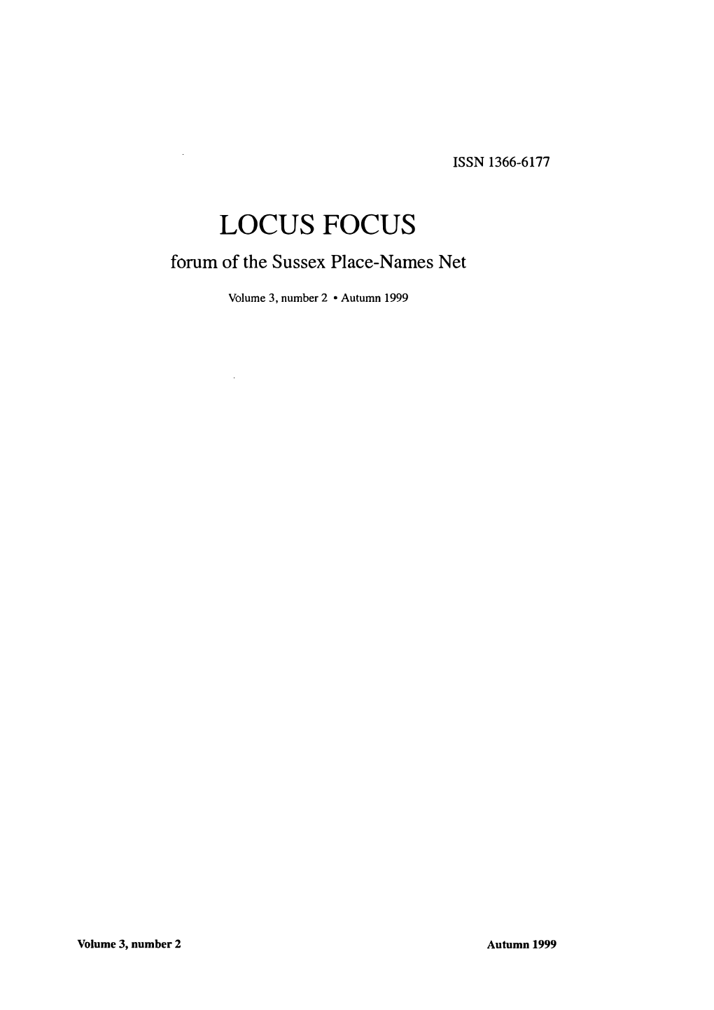 LOCUS FOCUS Forum of the Sussex Place-Names Net