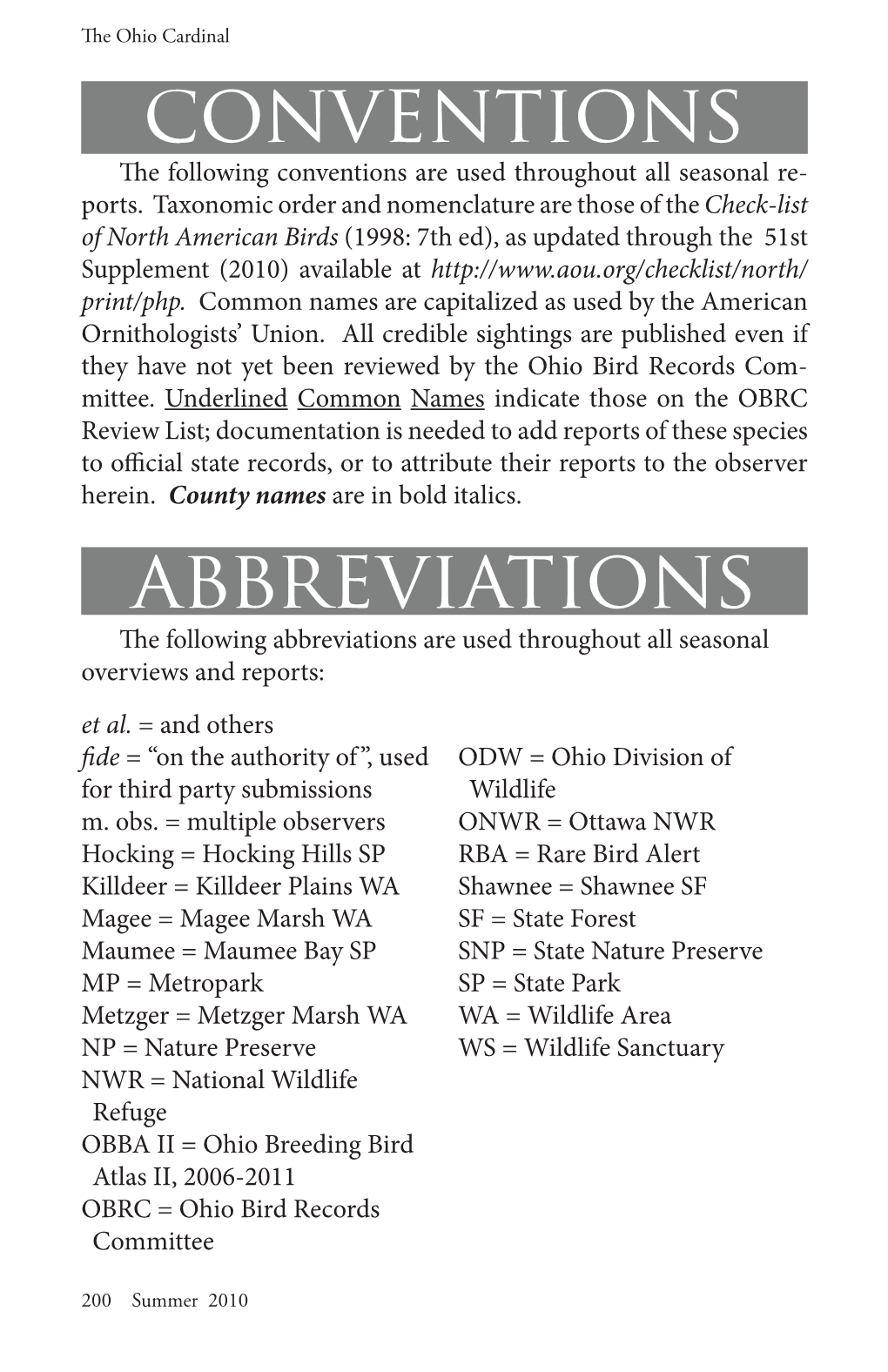 Conventions Abbreviations