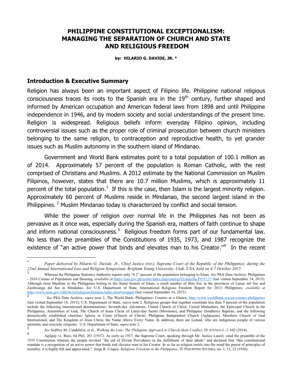 Philippine Constitutional Exceptionalism: Managing the Separation of Church and State and Religious Freedom