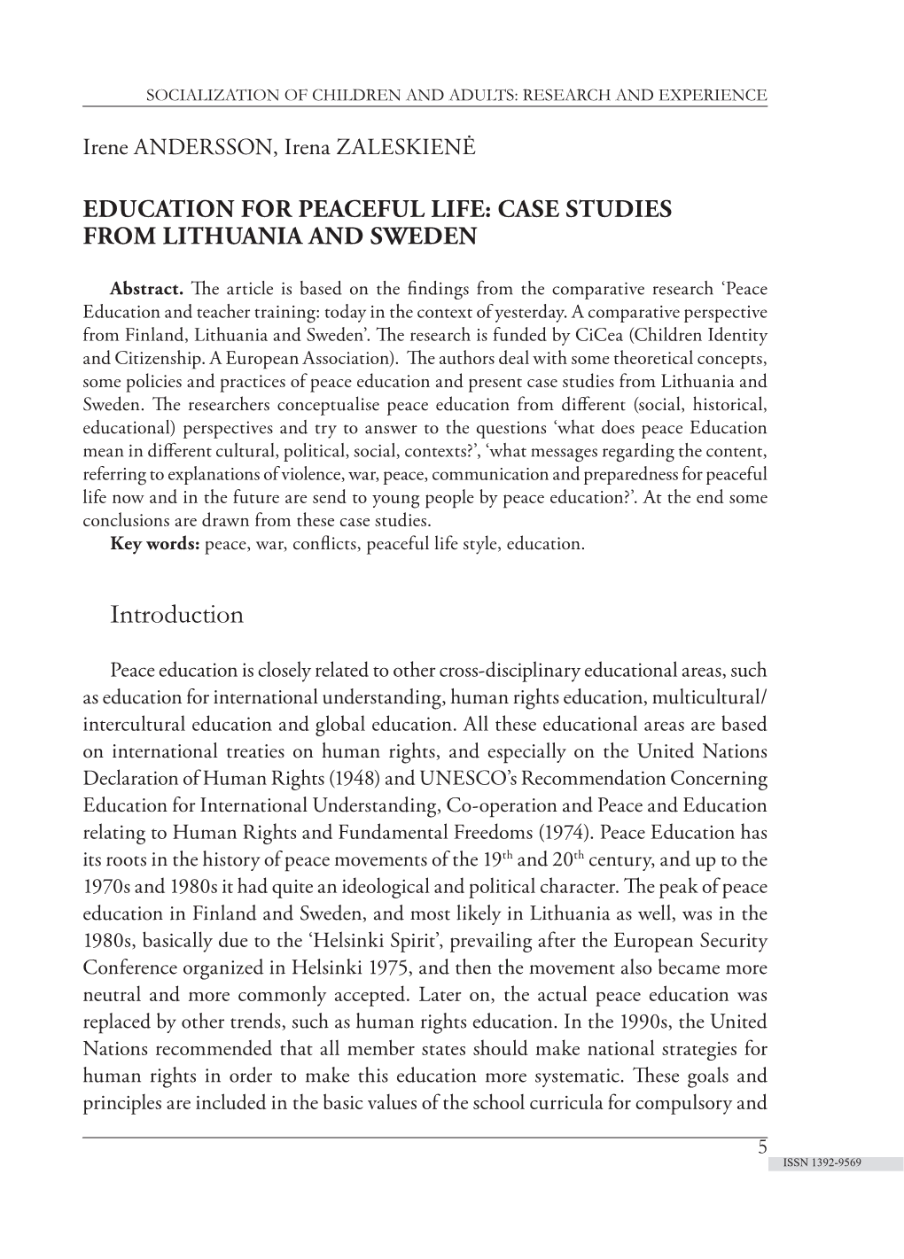 Education for Peaceful Life: Case Studies from Lithuania and Sweden