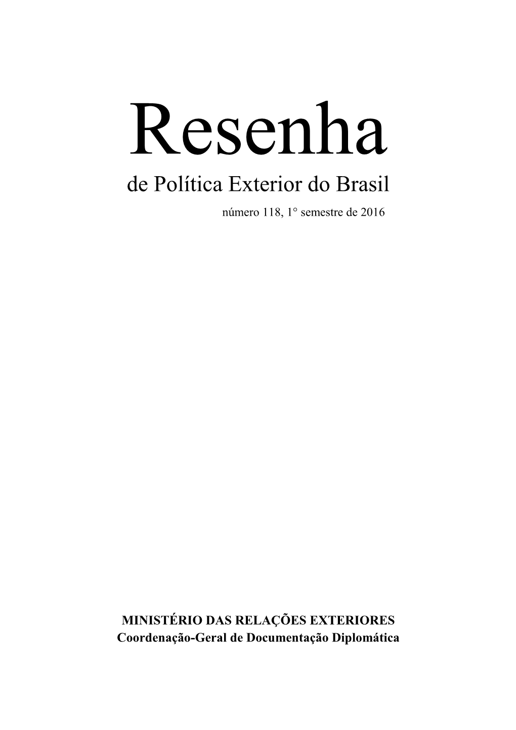 Resenha De Política Exterior Do Brasil