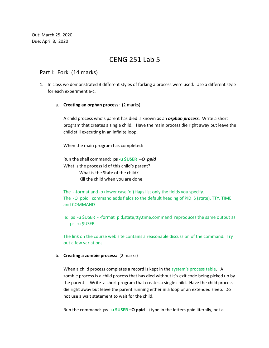 CENG 251 Lab 5 Part I: Fork (14 Marks)