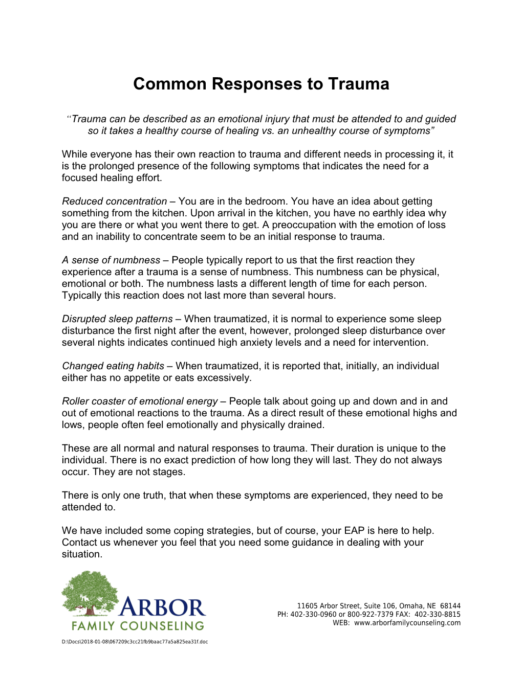 Common Responses to Trauma