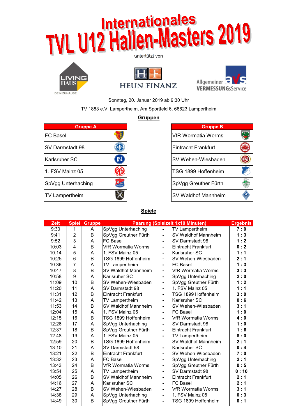 2019 Spielpläne TVL JHC+U12-Masters Turnierheftem