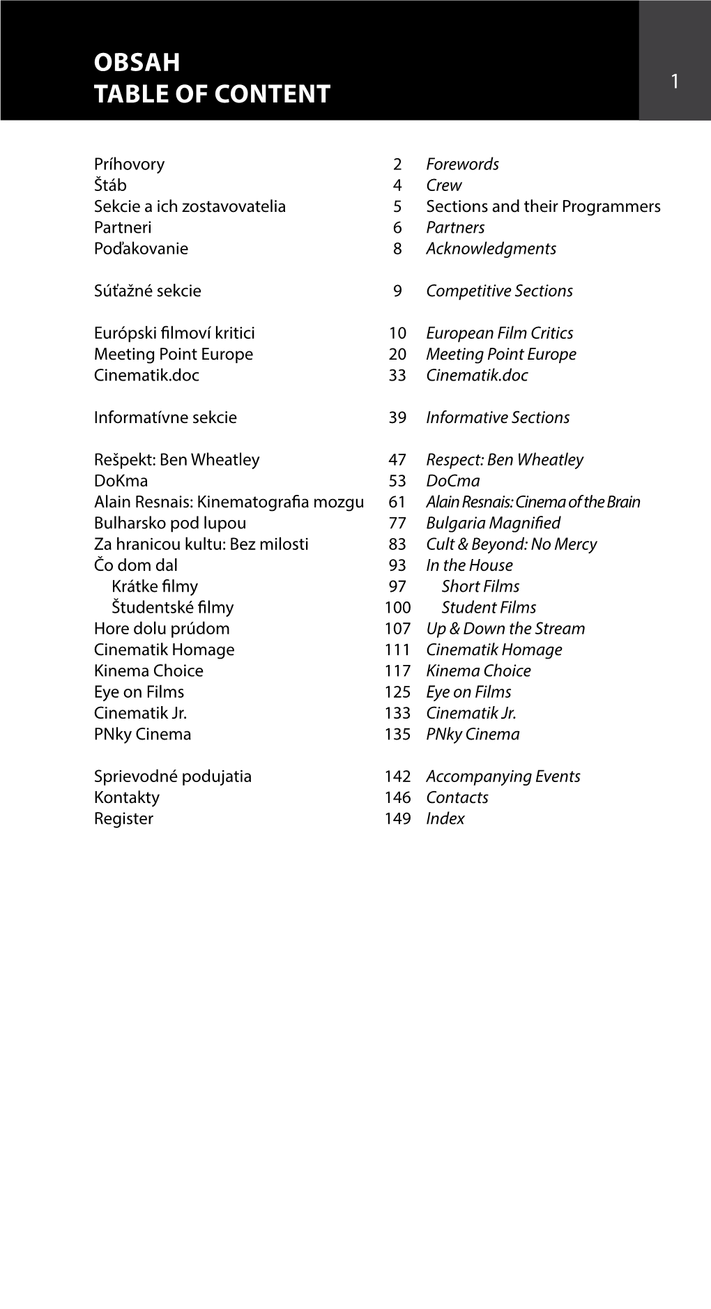 Obsah Table of Content