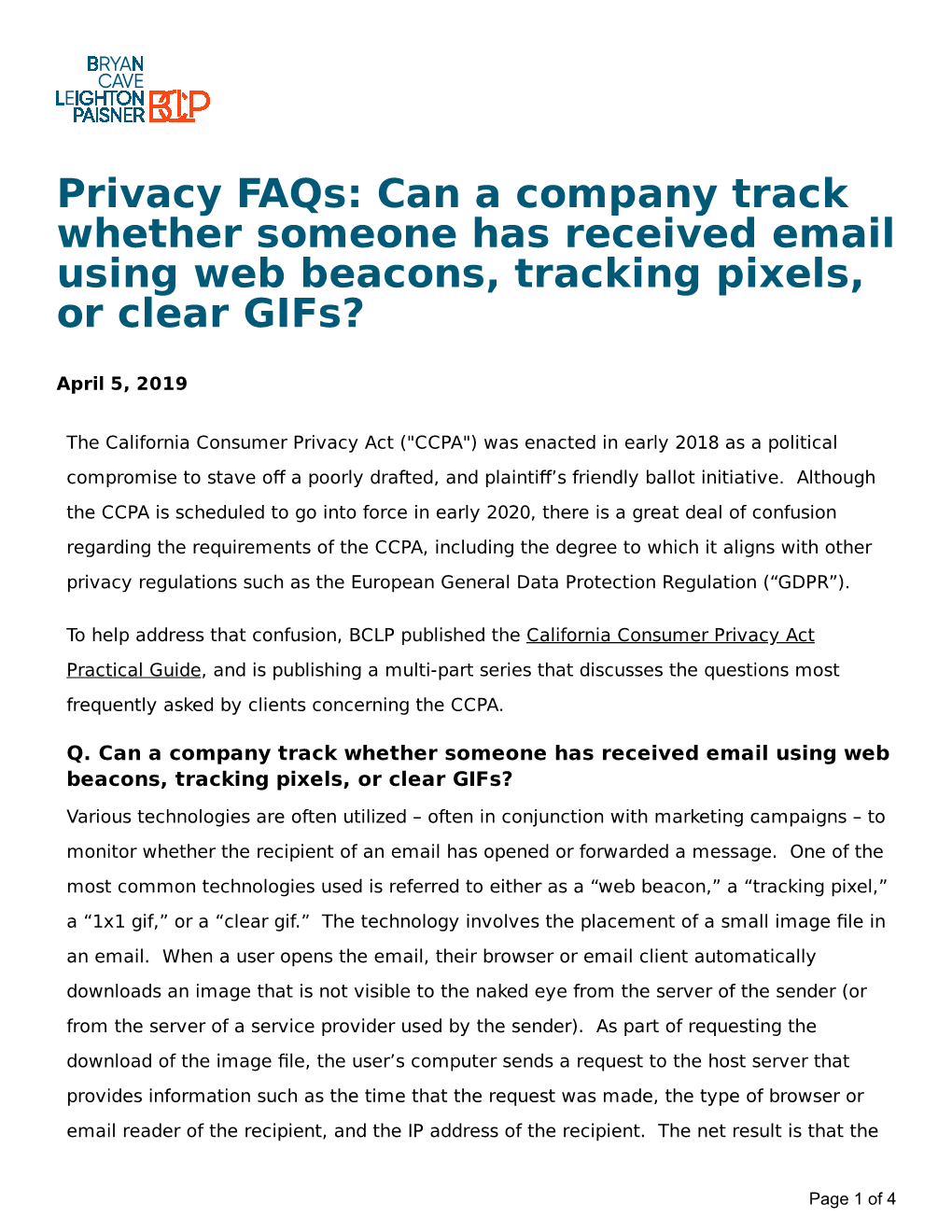 Privacy Faqs: Can a Company Track Whether Someone Has Received Email Using Web Beacons, Tracking Pixels, Or Clear Gifs?