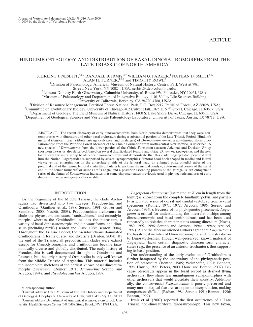 Hindlimb Osteology and Distribution of Basal Dinosauromorphs from the Late Triassic of North America