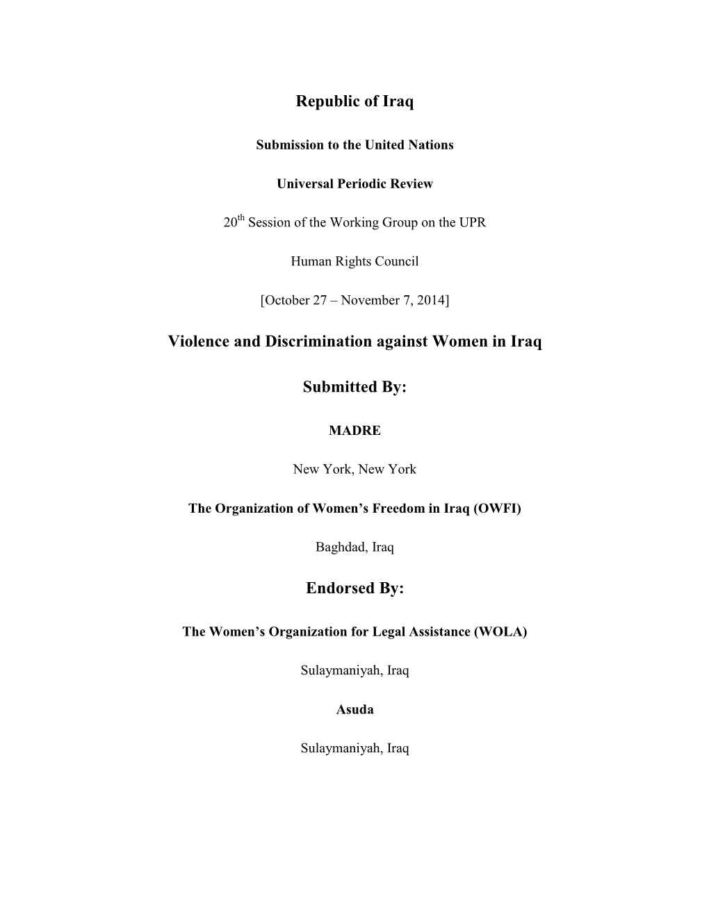 Violence and Discrimination Against Women in Iraq.Pdf