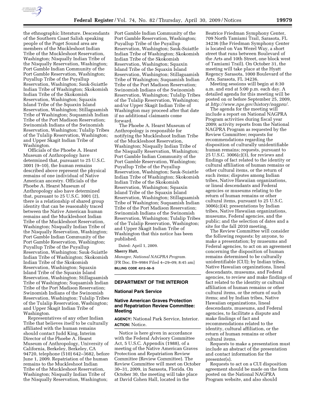 Federal Register/Vol. 74, No. 82/Thursday, April 30, 2009/Notices