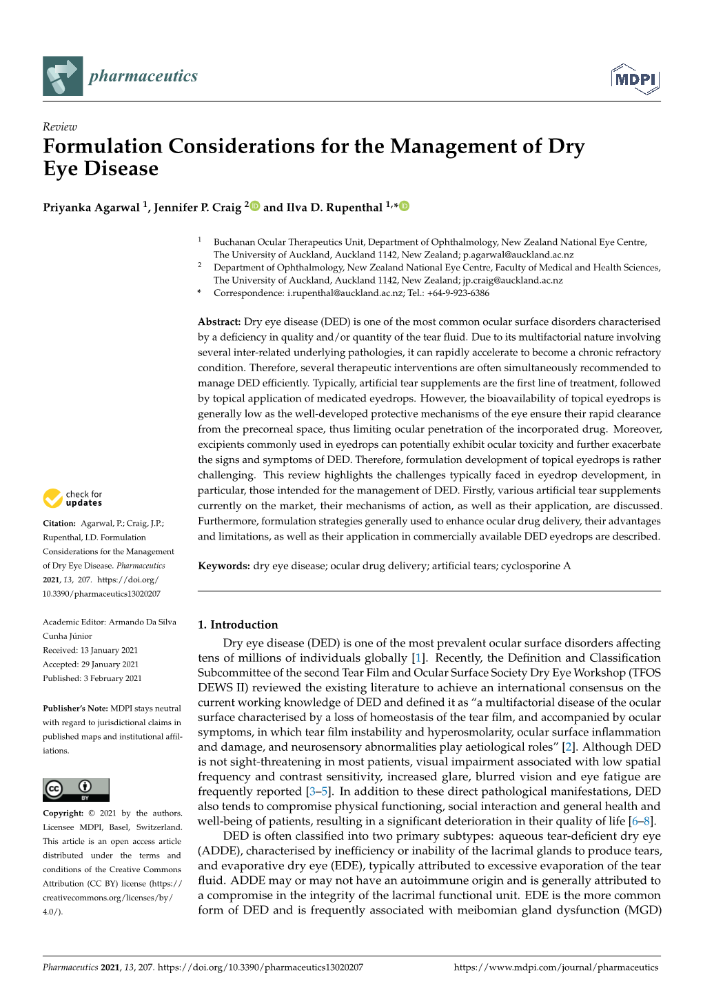 Formulation Considerations for the Management of Dry Eye Disease