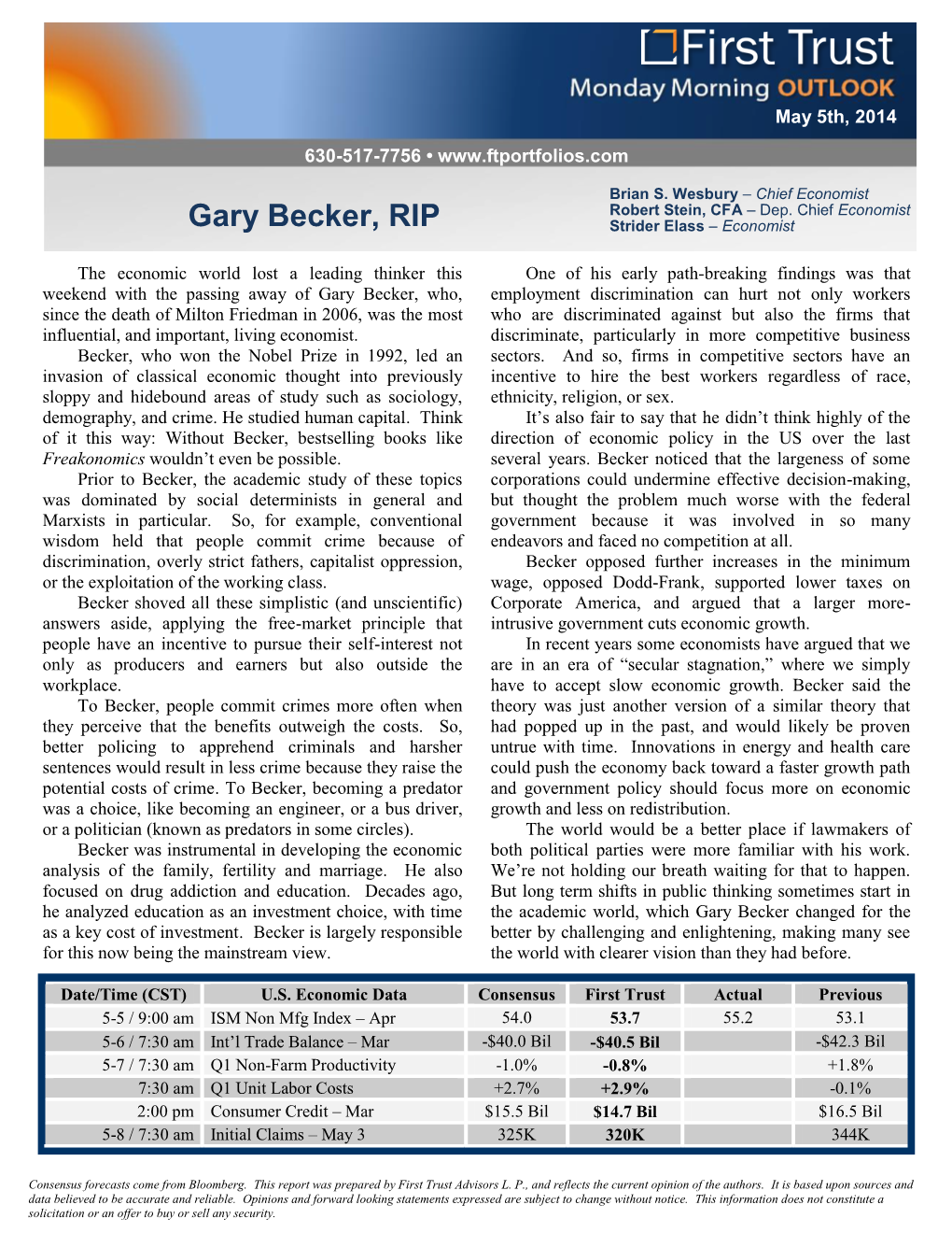 Gary Becker, RIP Strider Elass – Economist
