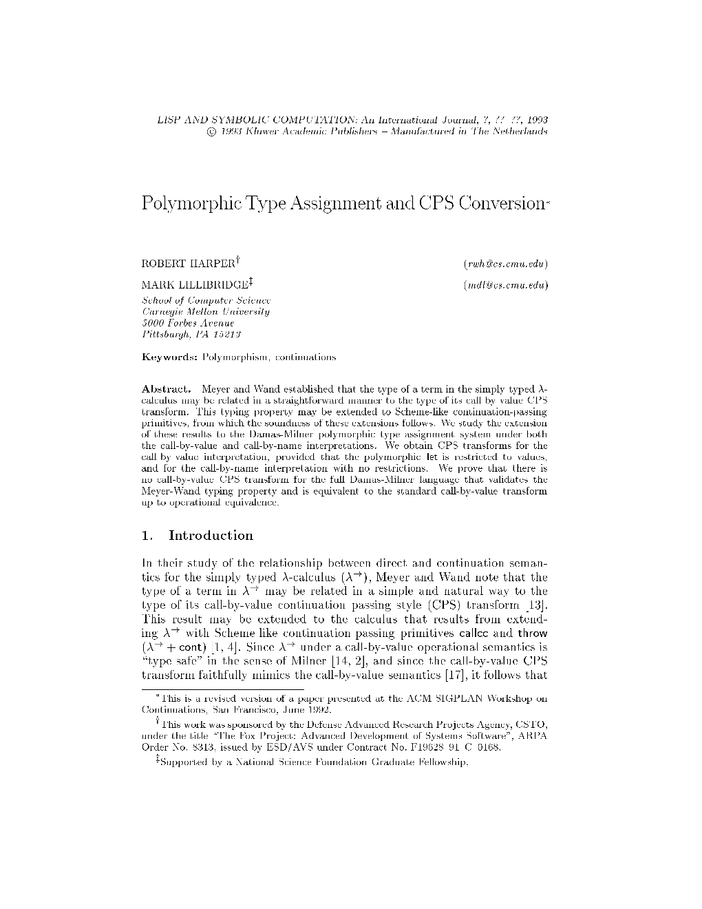 Polymorphic Type Assignment and Cps Conversion 3