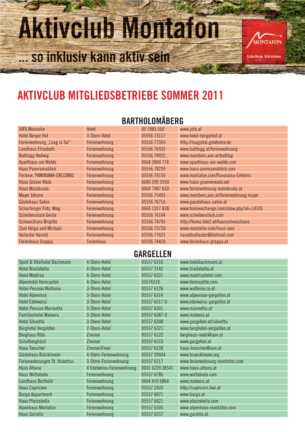Aktivclub Mitgliedsbetriebe Sommer 2011