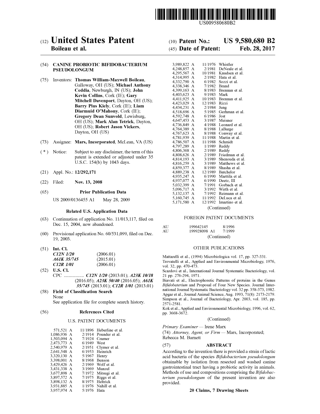(12) United States Patent (10) Patent No.: US 9,580,680 B2 Boileau Et Al