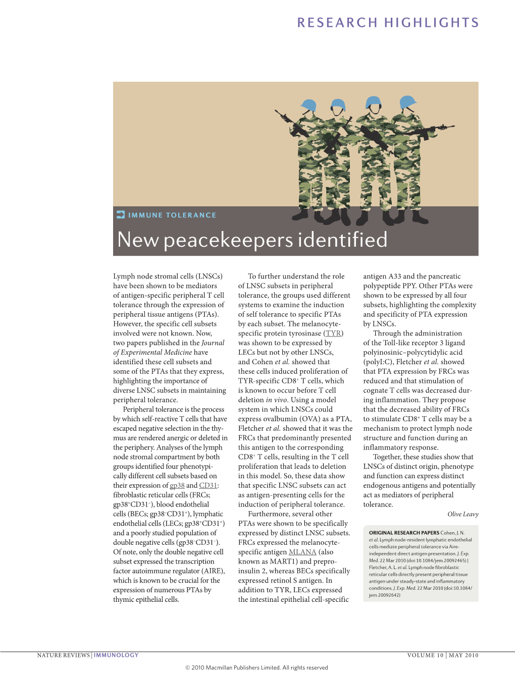 Immune Tolerance New Peacekeepers Identified