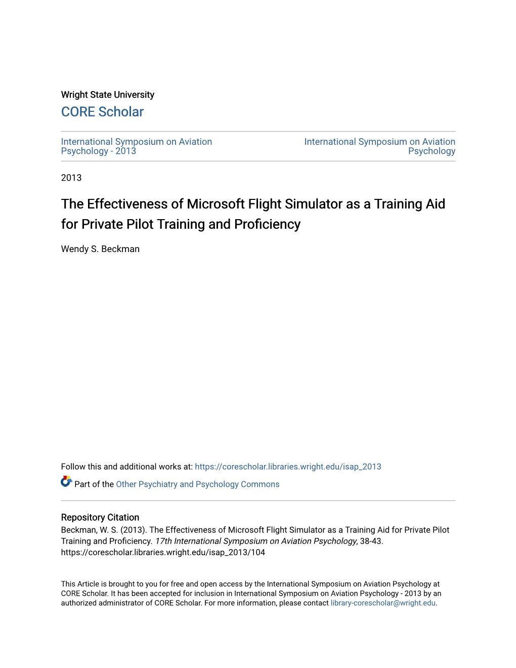 The Effectiveness of Microsoft Flight Simulator As a Training Aid for Private Pilot Training and Proficiency