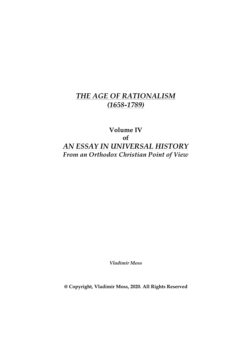 The Age of Rationalism (1658-1789)