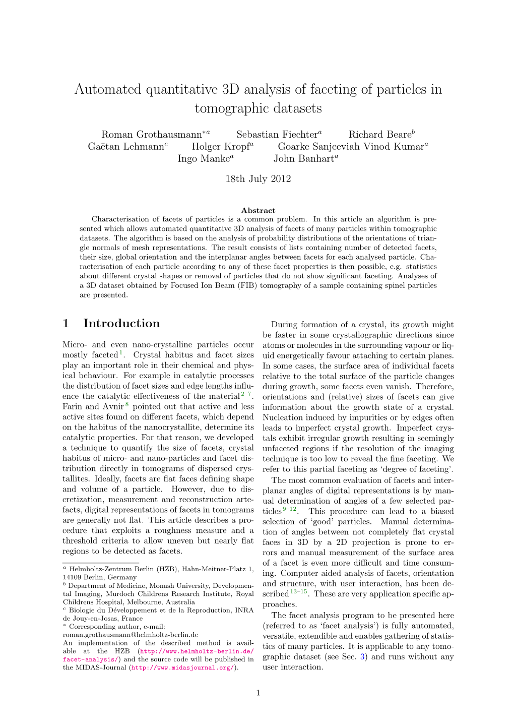 Automated Quantitative 3D Analysis of Faceting of Particles in Tomographic Datasets